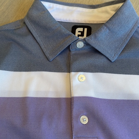 Men’s FootJoy Purple Navy White‎ Stripe Golf Short Sleeve Polo Size Medium - Picture 10 of 12